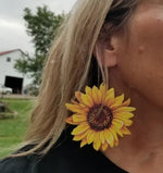 Load image into Gallery viewer, Bright Wooden Sunflower Earrings
