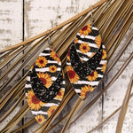 Load image into Gallery viewer, 3 Layered Sunflower and Leopard/stripe Leather Earrings
