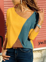 Load image into Gallery viewer, Asymmetric Neck  Patchwork  Contrast Stitching Sweatshirts T-shirts

