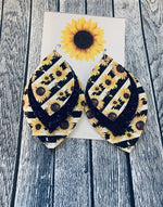 Load image into Gallery viewer, 3 Layered Sunflower and Leopard/stripe Leather Earrings
