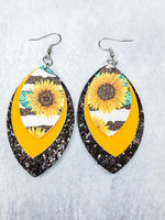 Load image into Gallery viewer, 3 Layered Sunflower and stripe Leather Earrings

